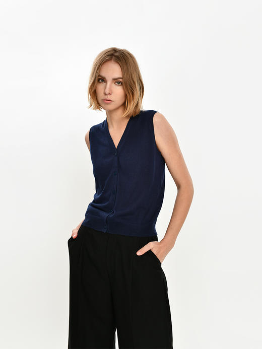 2021新款女士丝羊绒16针单股V领马甲 商品图4