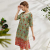 丁摩 苎麻印花V领连衣裙ZF001 商品缩略图1