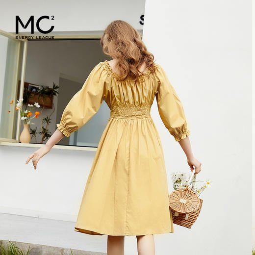 【新品】2021年夏季新款法式气质方领泡泡袖连衣裙中长款超仙气温柔风长裙 商品图1