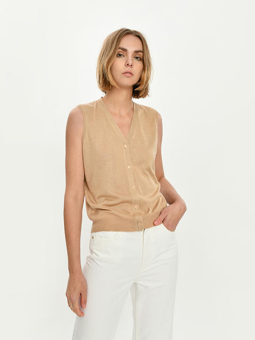 2021新款女士丝羊绒16针单股V领马甲 商品图3