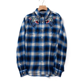 清仓特价 万针狼头刺绣长袖衬衫