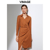 VIMAGE纬漫纪新款通勤纯色气质V领连衣裙VA2107113 商品缩略图0