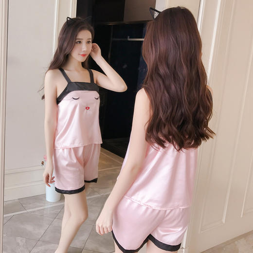 秋夏季爆款女神夏吊带露背仿真丝性感睡衣女诱惑冰丝吊带睡衣家居服套装 商品图2