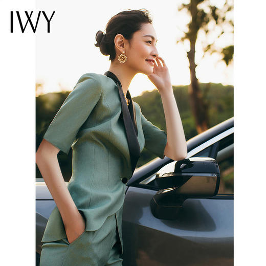 IWY/墨绿色职业西装套装时尚四分袖薄款气质上班休闲高端名媛CP1305 商品图3
