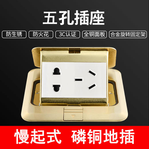 阻尼慢弹式地插 全铜面板120-M22 五孔 （小） 商品图0
