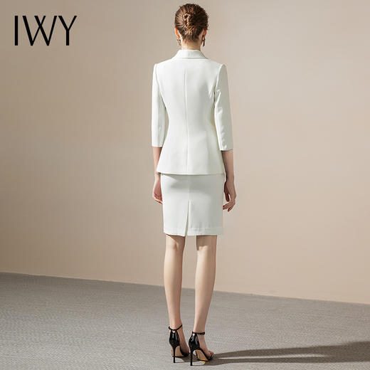 IWY/白色高级感七分袖正装套装V领西装套裙职业装工作服女气质CS1246-W 商品图3