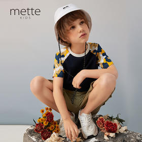 【纯棉撞色T恤】夏季新品男童纯棉T恤时尚迷彩撞色薄打底短袖上衣