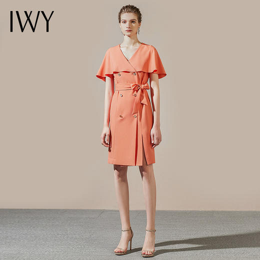 IWY/橘色绑带双排扣名媛披肩连衣裙收腰职业裙装气质女神范装工作服212002Q1 商品图2