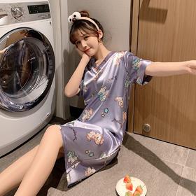 新款女神睡裙女夏季冰丝薄款可爱卡通短袖睡衣真丝绸性感学生大码家居服