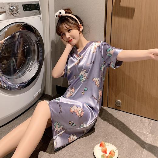 新款女神睡裙女夏季冰丝薄款可爱卡通短袖睡衣真丝绸性感学生大码家居服 商品图0
