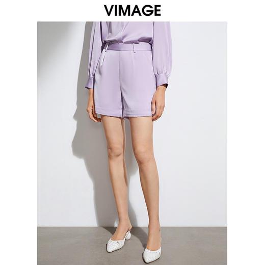 VIMAGE纬漫纪夏季新款通勤百搭显瘦纯色简约短裤女裤VA2105113 商品图4