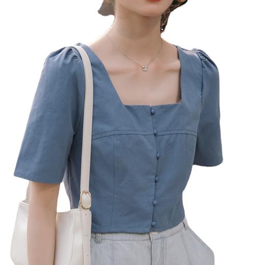 【chic复古法式风】泡泡袖小众短袖 小方领露锁骨 清新两色可选 商品图4