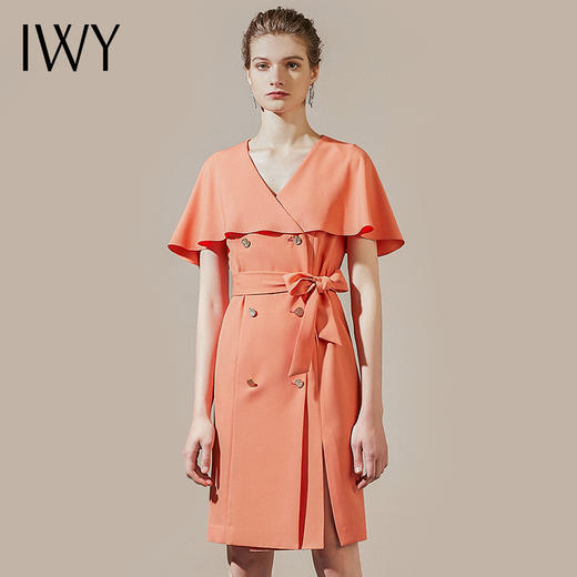 IWY/橘色绑带双排扣名媛披肩连衣裙收腰职业裙装气质女神范装工作服212002Q1 商品图0