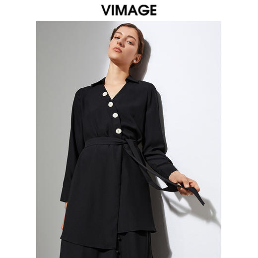 VIMAGE纬漫纪春夏季女装V领纯色长袖衬衣VA2109119 商品图5