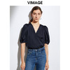 VIMAGE纬漫纪品牌女装休闲百搭V领衬衫纯色小上衣V1513108 商品缩略图0