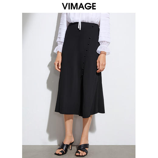 VIMAGE纬漫纪优雅气质百搭半身裙中长款裙子夏VA2106113半裙 商品图0