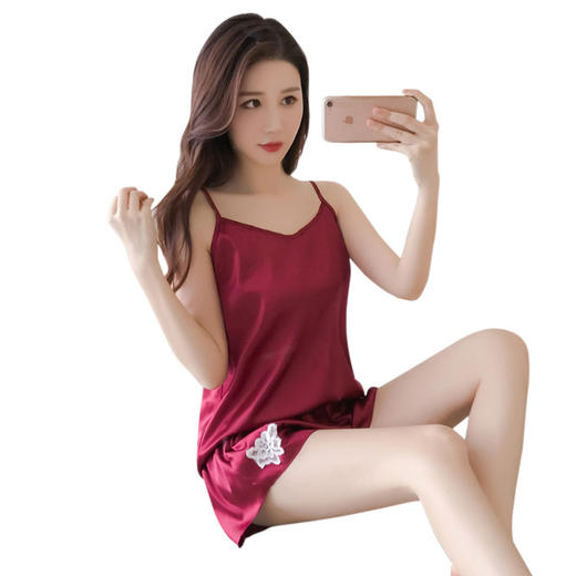 【特价~爆款!】仿真丝吊带无袖背心睡衣夏季性感蕾丝两件套女士家居服夏套装 商品图4