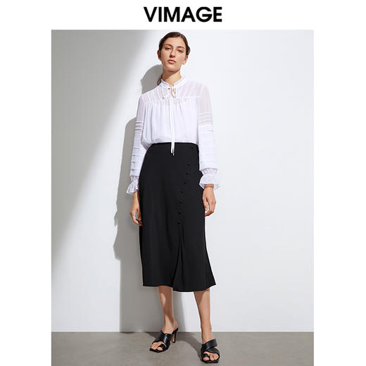 VIMAGE纬漫纪优雅气质百搭半身裙中长款裙子夏VA2106113半裙 商品图1
