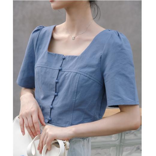 【chic复古法式风】泡泡袖小众短袖 小方领露锁骨 清新两色可选 商品图2