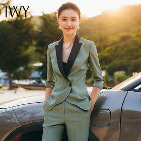 IWY/绿色七分袖职业西装套装时尚办公女神装经理团体服饰OL CP1249