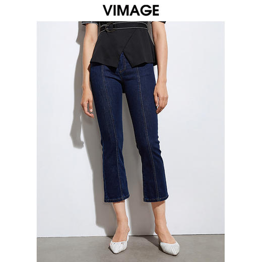 VIMAGE纬漫纪品牌女装百搭显瘦修身弹力九分牛仔裤VA2105119 商品图5