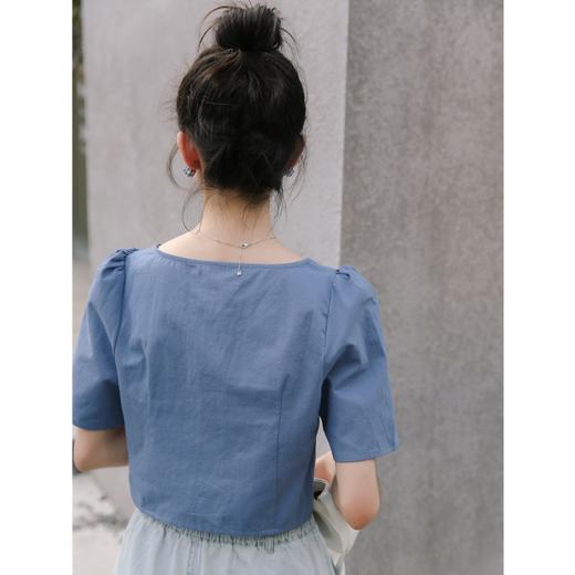 【chic复古法式风】泡泡袖小众短袖 小方领露锁骨 清新两色可选 商品图3