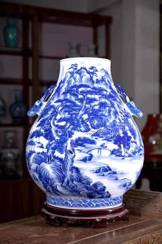 柴窑青花山水双耳福筒 商品图0