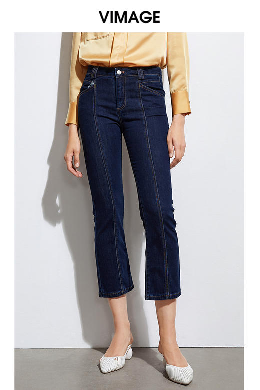 VIMAGE纬漫纪品牌女装百搭显瘦修身弹力九分牛仔裤VA2105119 商品图6