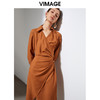VIMAGE纬漫纪新款通勤纯色气质V领连衣裙VA2107113 商品缩略图2