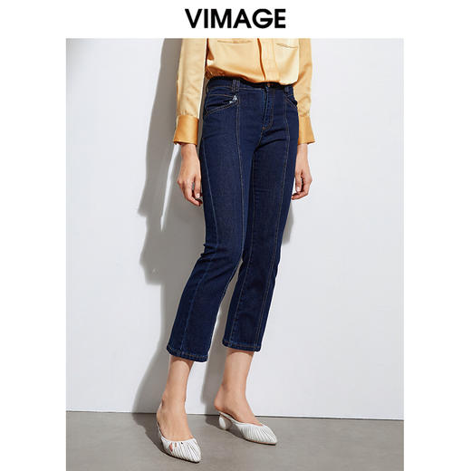 VIMAGE纬漫纪品牌女装百搭显瘦修身弹力九分牛仔裤VA2105119 商品图2