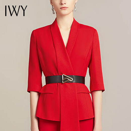 IWY/红色西装外套女开叉阔腿裤套装气质女神范时尚休闲职业装正装212026C1P3+YD 商品图4