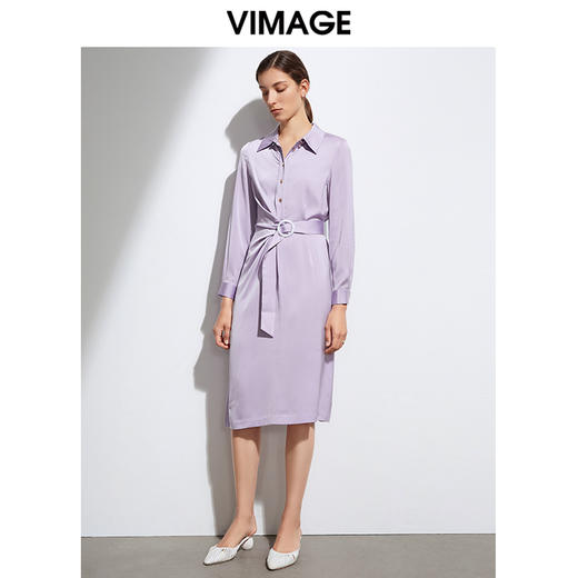 VIMAGE纬漫纪女装春夏长袖收腰通勤职场百搭衬衫连衣裙VA2107111 商品图3