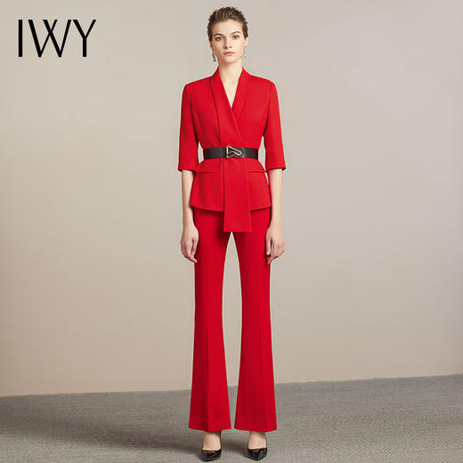 IWY/红色西装外套女开叉阔腿裤套装气质女神范时尚休闲职业装正装212026C1P3+YD 商品图2