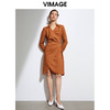 VIMAGE纬漫纪新款通勤纯色气质V领连衣裙VA2107113 商品缩略图1