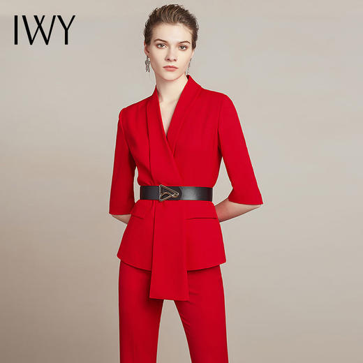 IWY/红色西装外套女开叉阔腿裤套装气质女神范时尚休闲职业装正装212026C1P3+YD 商品图0