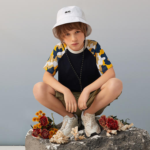 【纯棉撞色T恤】夏季新品男童纯棉T恤时尚迷彩撞色薄打底短袖上衣 商品图1