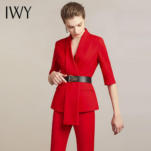 IWY/红色西装外套女开叉阔腿裤套装气质女神范时尚休闲职业装正装212026C1P3+YD 商品图1