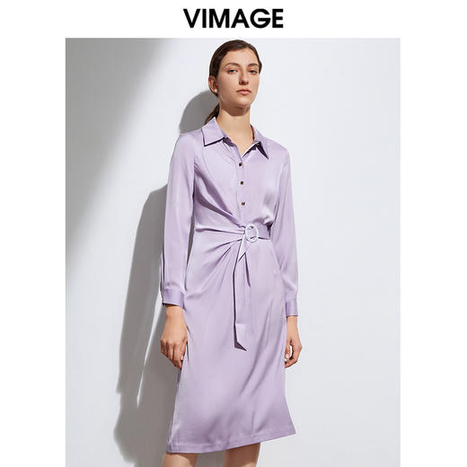 VIMAGE纬漫纪女装春夏长袖收腰通勤职场百搭衬衫连衣裙VA2107111 商品图2
