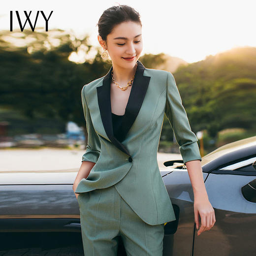 IWY/绿色七分袖职业西装套装时尚办公女神装经理团体服饰OL CP1249 商品图1