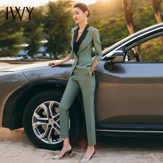 IWY/绿色七分袖职业西装套装时尚办公女神装经理团体服饰OL CP1249 商品图4