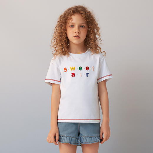 【纯棉字母绣花T恤】夏季新品女童薄款圆领T恤宽松百搭短袖上衣 商品图1