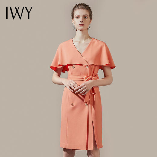 IWY/橘色绑带双排扣名媛披肩连衣裙收腰职业裙装气质女神范装工作服212002Q1 商品图1