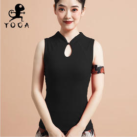 【现货秒发】2020壁虎新款《若旅-黑》立领旗袍式领口瑜伽背心（有胸垫）