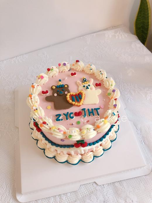 粉白色小熊小兔子复古蛋糕-低糖处理无添加 商品图0