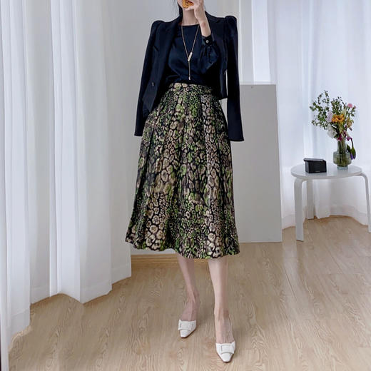 重工定织 织金碎花百褶半身裙 商品图1