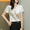 时尚圆领短袖，桑蚕丝小鹿印花白色上衣HR-WX21709 商品缩略图3