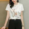时尚圆领短袖，桑蚕丝小鹿印花白色上衣HR-WX21709 商品缩略图2