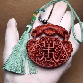 天地锁财/双龙祝寿°小叶紫檀挂件