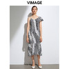 VIMAGE纬漫纪夏季优雅斜肩吊带鱼尾裙摆显瘦连衣裙VB2107144连衣裙 商品缩略图0