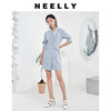 NEELLY/纳俪气质女团风西装领泡泡袖收腰显瘦双排扣A字短裙连衣裙 商品缩略图3